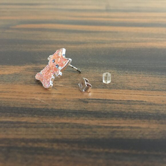 [Claire’s] 2000s Sensitive Solutions Pink Glitter Enamel Cat Earrings | Unworn - Picture 4 of 4